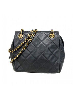 Chanel Shoulder Bag Quilted Lambskin Black Gold